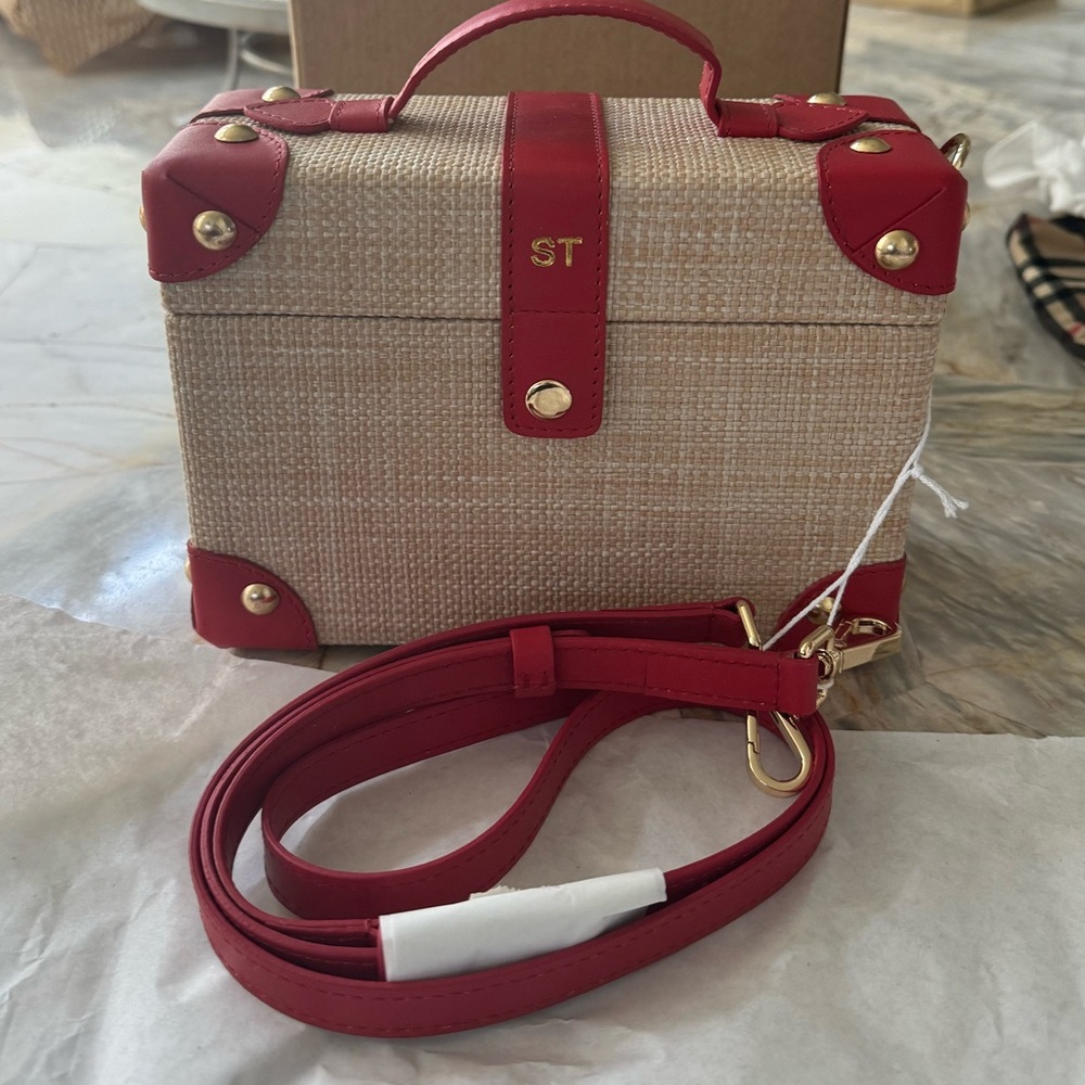Mark & Graham, Montauk Raffia Crossbody Bag, Red